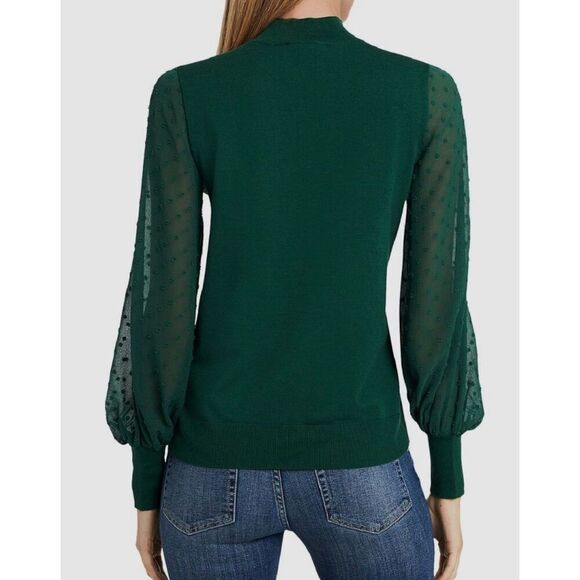 NWT CeCe Womens Clip Dot Sleeve Sweater Alpine Green Sz Large Semi Sheer Sleeve - Picture 2 of 12